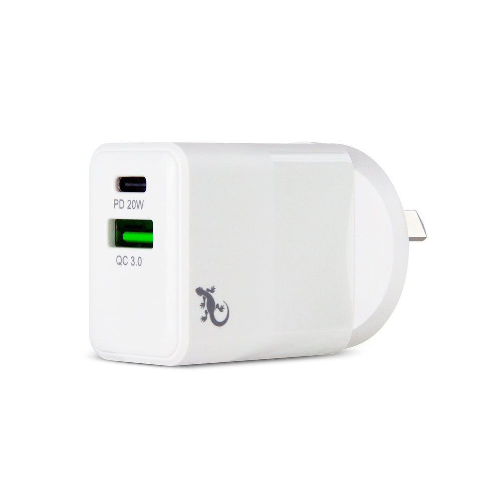 20W PD Dual USB-C & QC3.0A Wall Charger - White